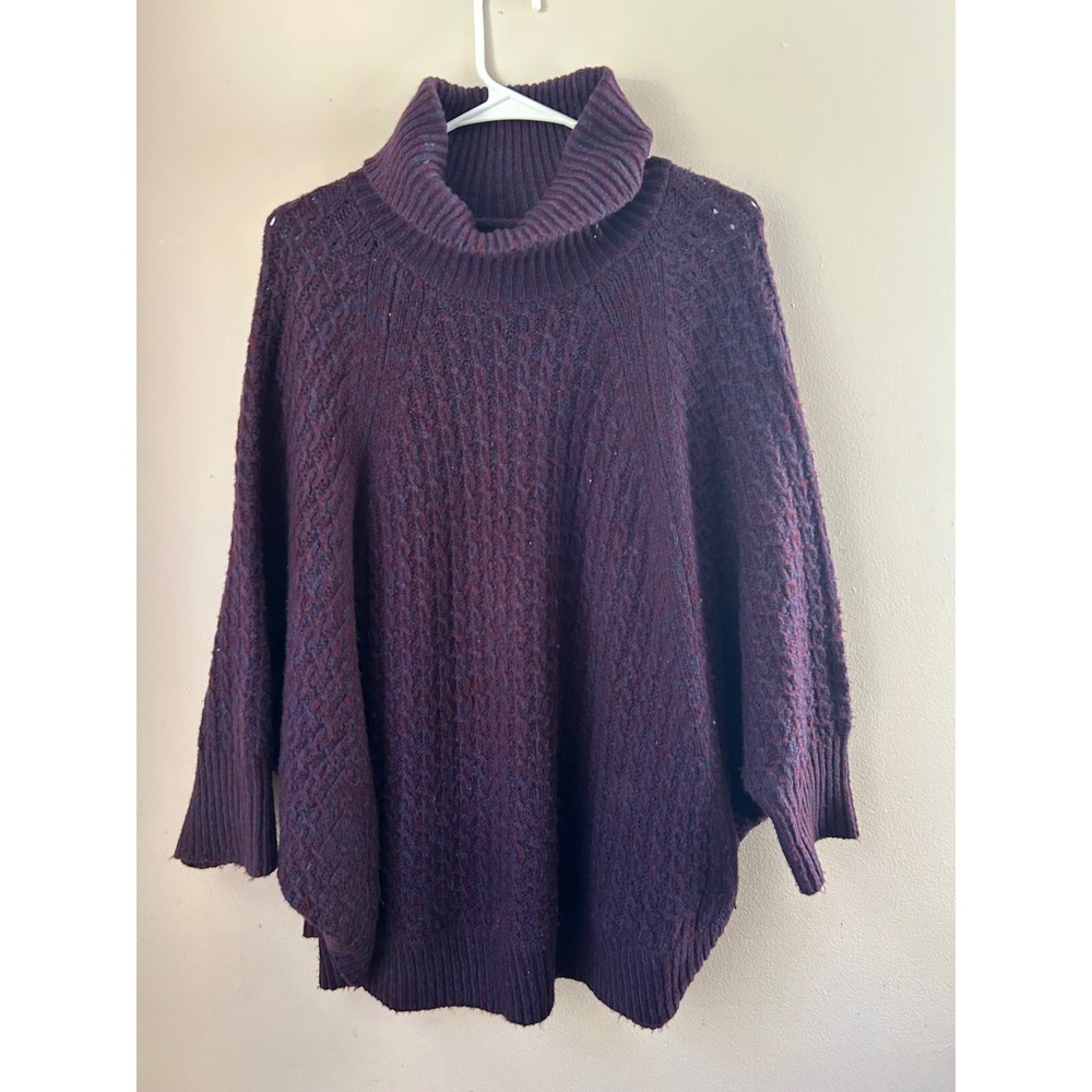 Lou & Grey Burgundy Marled Textured Turtleneck Oversized Poncho Sweater XS S